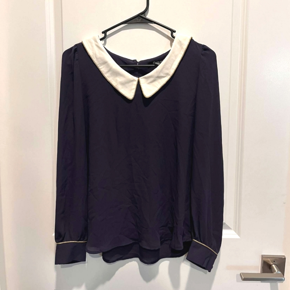 Forever21- Womens Sm-Navy blue sailor collar-long sleeve blouse
